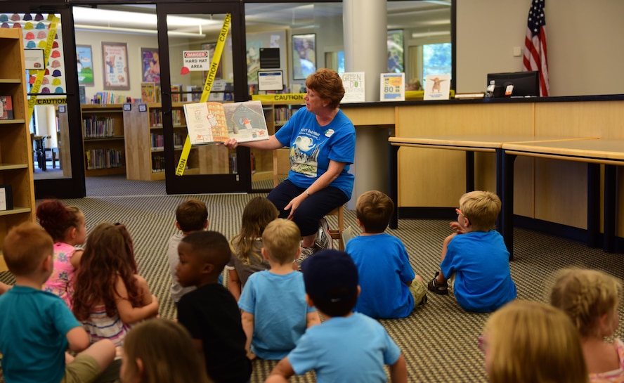 Members of Team Whiteman participate in the library's summer reading program at Whiteman Air Force Base, Mo., July 12, 2017. Around 300 children of all ages are involved in the three-month program. The program included self-paced reading, crafts, scavenger hunts and other fun activities.