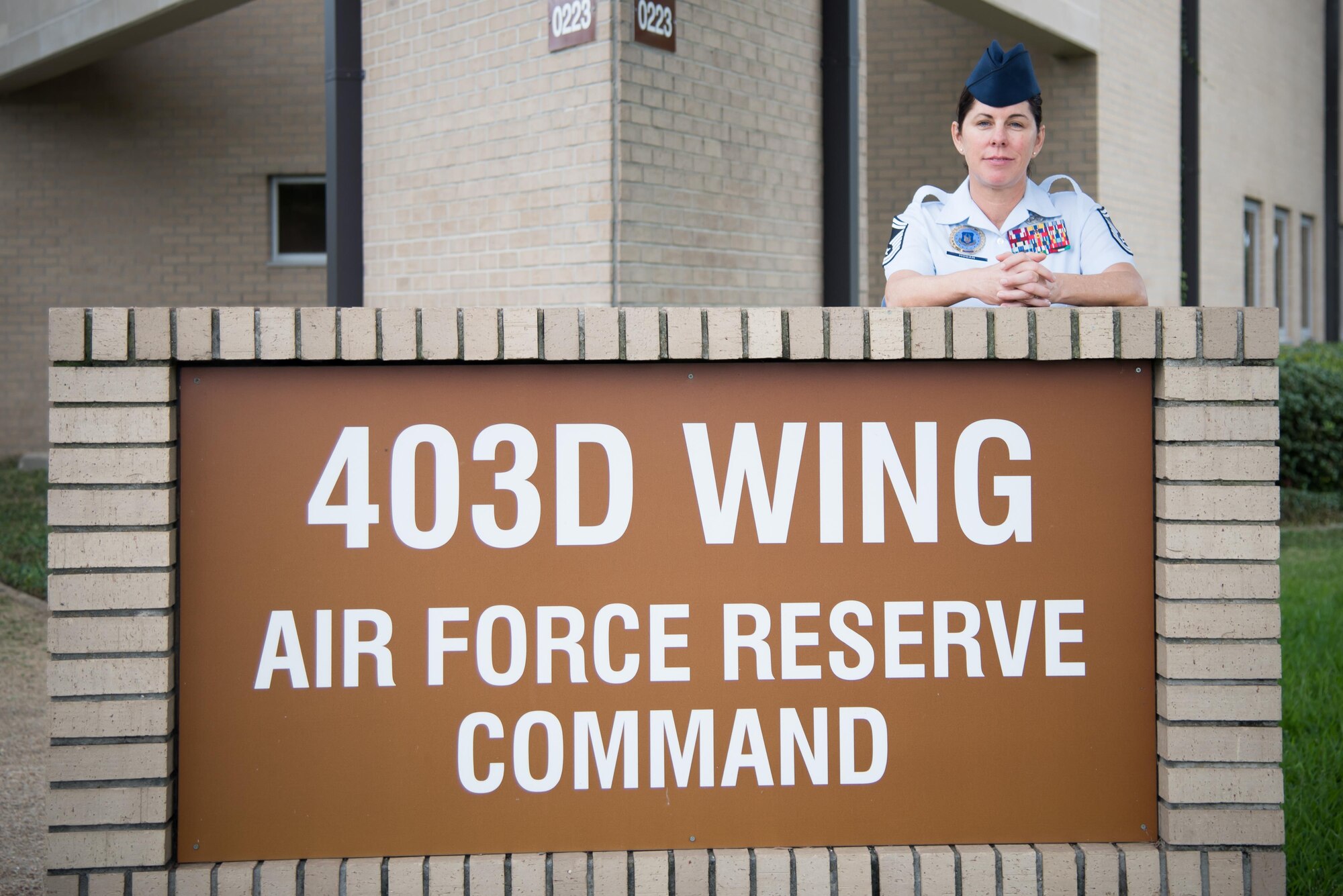 Senior Master Sgt. Dominique Hogan, 403rd Wing Recruiting flight chief, poses for a photo Aug. 3, 2017 at Keesler Air Force Base, Mississippi. (U.S. Air Force photo/Staff Sgt. Heather Heiney)