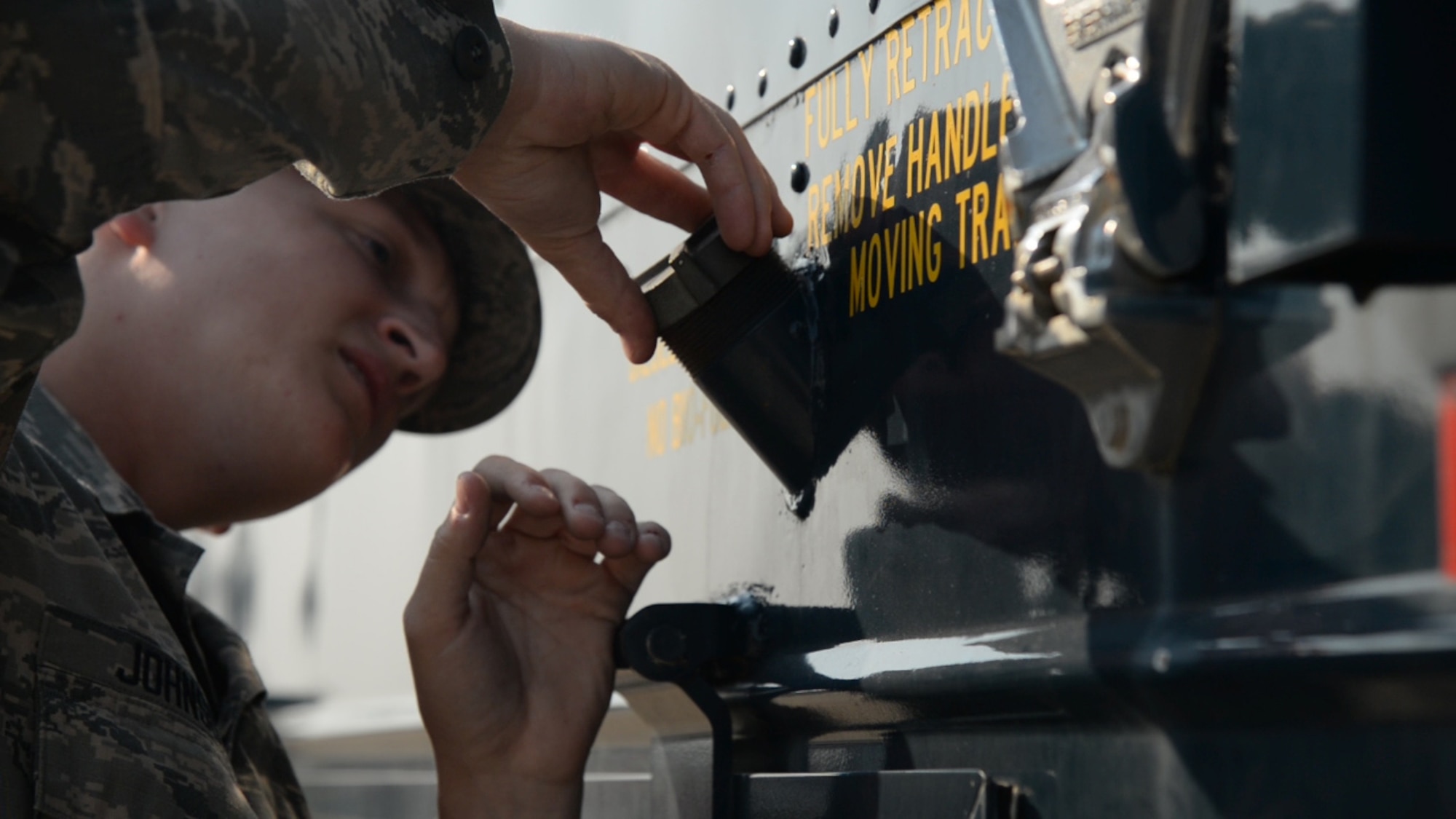 Airman 1st Class Gavin Johnson, 341st Missile Maintenance Squadron tool room technician, inspects a periodic maintenance vehicle Aug. 1, 2017, at Malmstrom Air Force Base, Mont.