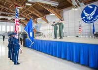 Col. James Keen, 54th Fighter Group commander, and Lt. Col. Mark Sletten, 8th Fighter Squadron commander, present arms for the National Anthem during the 8th FS activation ceremony at Holloman Air Force Base, N.M. Aug. 4, 2017. The 8th FS has been reactivated six years after its last inactivation May 13, 2011. The 8th FS, which was first activated at Selfridge Field, Mich., Jan. 16, 1941, as part of the 49th Pursuit Group, has maintained and piloted various styles of aircraft under an ever-evolving mission. (U.S. Air Force photo by Airman 1st Class Alexis P. Docherty)