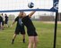 Brittany Siner, 90th Missile Security Forces Squadron flight security controller, bumps the ball during the annual Frontiercade volleyball competition at F.E. Warren Air Force Base, Wyo., Aug. 4, 2017. Frontiercade is an annual event that offers Airmen and families a day of games, sports and free food. (U.S. Air Force photo by Airman 1st Class Breanna Carter)