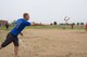 Calvin Bishop, 90th Logistics Readiness Squadron vehicle maintainer, tosses a horseshoe during the annual Frontiercade competition at F.E. Warren Air Force Base, Wyo., Aug. 4, 2017. The horseshoe competition was one of 10 competitions that Airmen and their families competed in. (U.S. Air Force photo by Staff Sgt. Christopher Ruano)