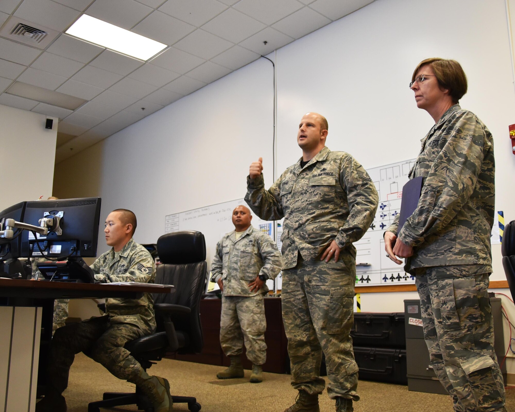 Col. Gretchen Wiltse, 4th Air Force Director of Logistics, Engineering and Force Protection, visited the Citizen Airmen of the 931st Air Refueling Wing, Aug. 4-5, 2017. Wiltse spent the days touring the 931 ARW and 22nd Air Refueling Wing facilities, meeting with Airmen and senior leaders, and discussing issues affecting total force and the Air Force Reserve. (U.S. Air Force photo by Tech. Sgt. Abigail Klein)