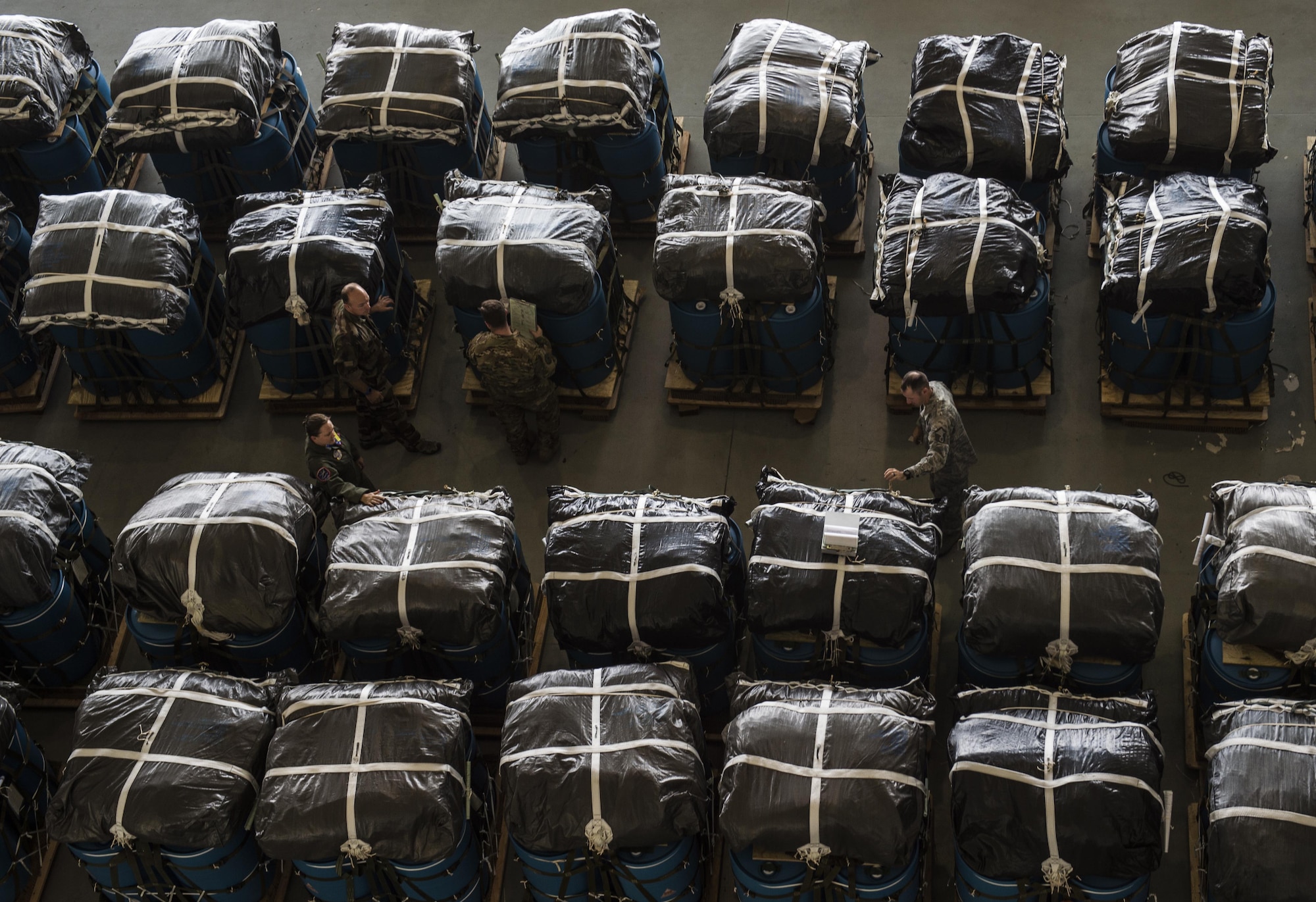 Overhead shot of pallets for air drop