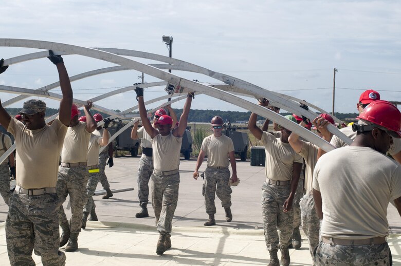The 567th Rapid Engineer Deployable Heavy Operational Repair Squadron Engineers conducted BEAR BASE contingency and Expedient Airfield Repair training here on Aug 4-5, 2017. (U.S. Air Force photo/Senior Airman Jeramy Moore)
