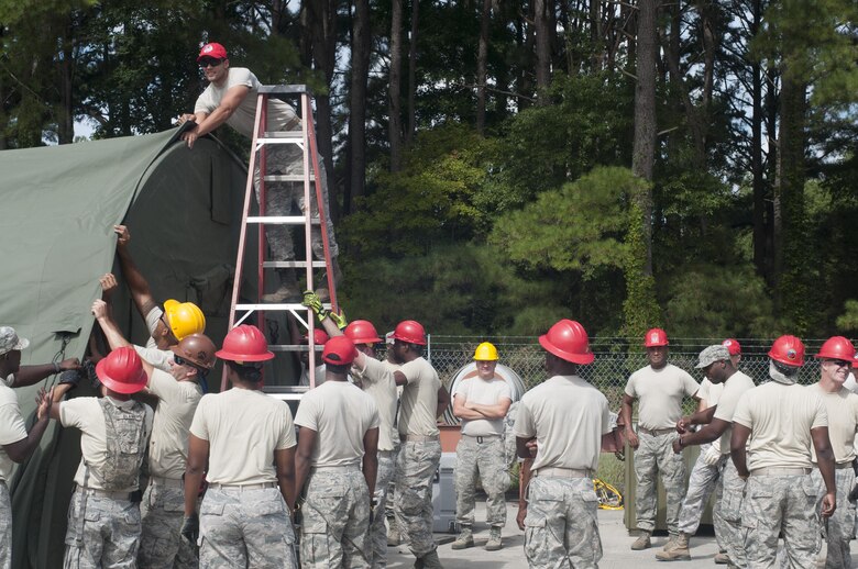 The 567th Rapid Engineer Deployable Heavy Operational Repair Squadron Engineers conducted BEAR BASE contingency and Expedient Airfield Repair training here on Aug 4-5, 2017. (U.S. Air Force photo/Senior Airman Jeramy Moore)