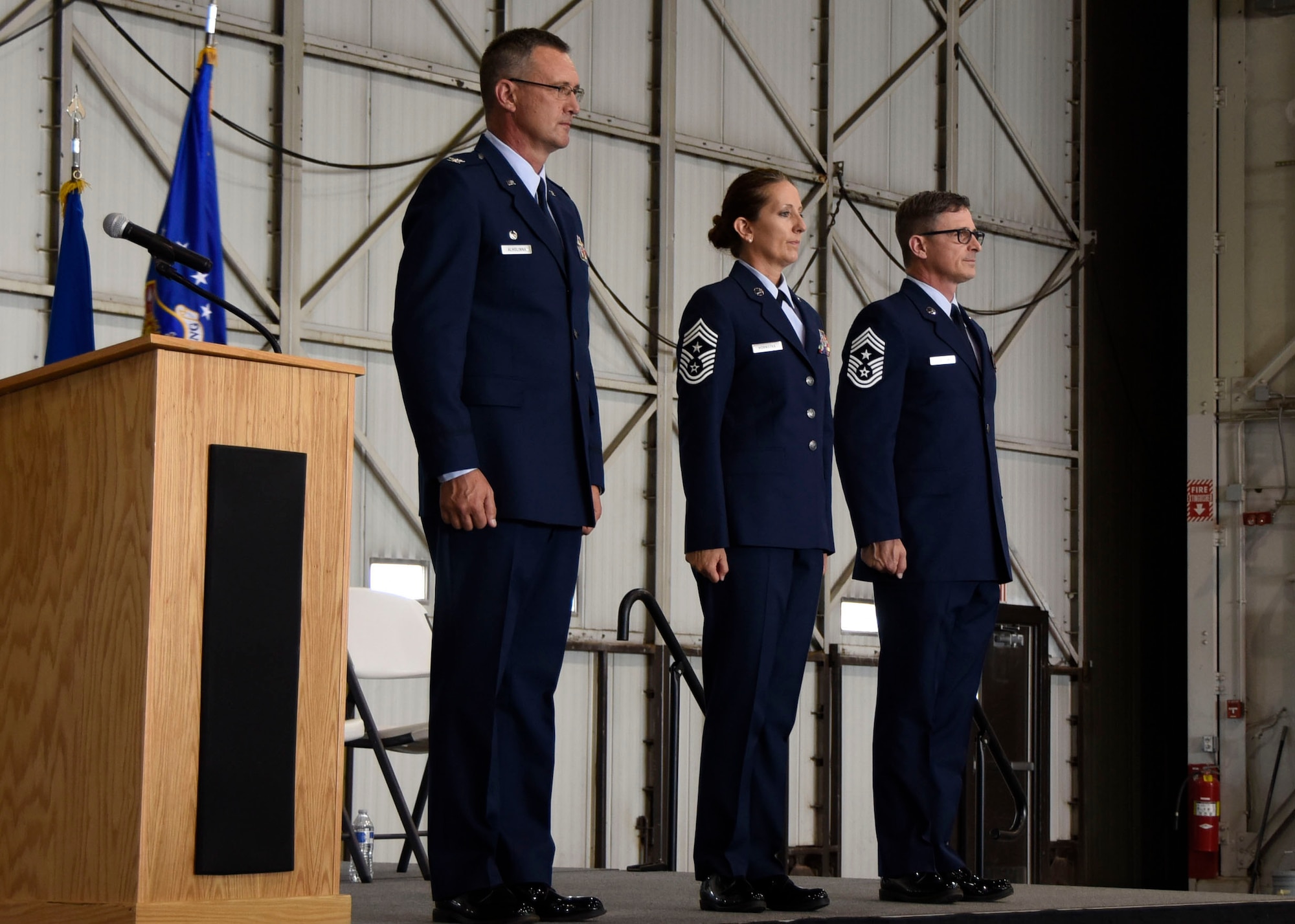 Chief Master Sgt. Zona Hornstra assumed the duties and responsibilities as the Command Chief of the 114th Fighter Wing during a ceremony at Joe Foss Field, Aug. 5, 2017.