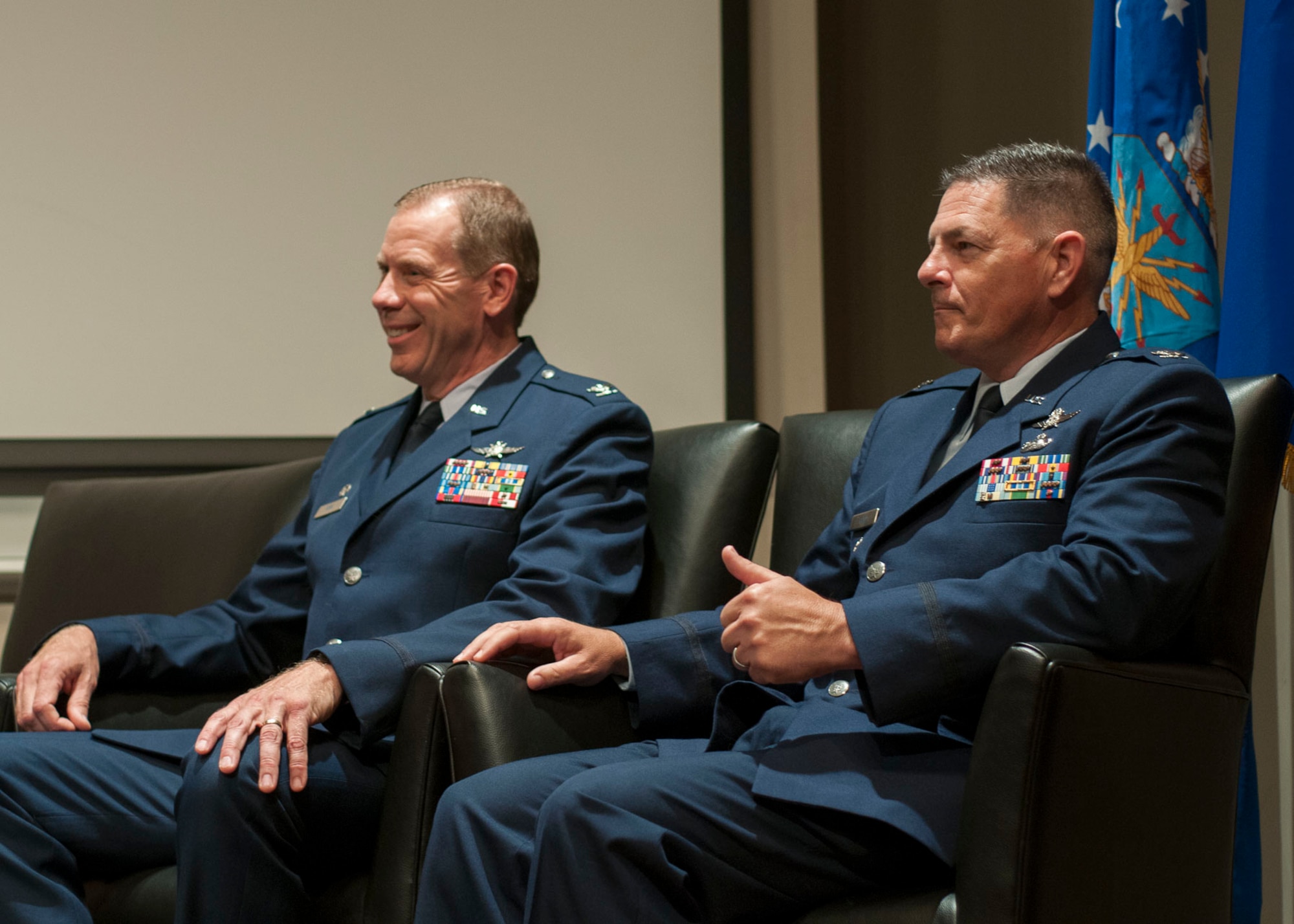 Col Gary Kirk sits with Col Eric Good.