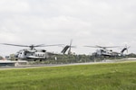 U.S. Marines prepare their CH-53E Super Stallion helicopter for takeoff from La Aurora International Airport in Guatemala City, Guatemala, Aug. 1, 2017.
