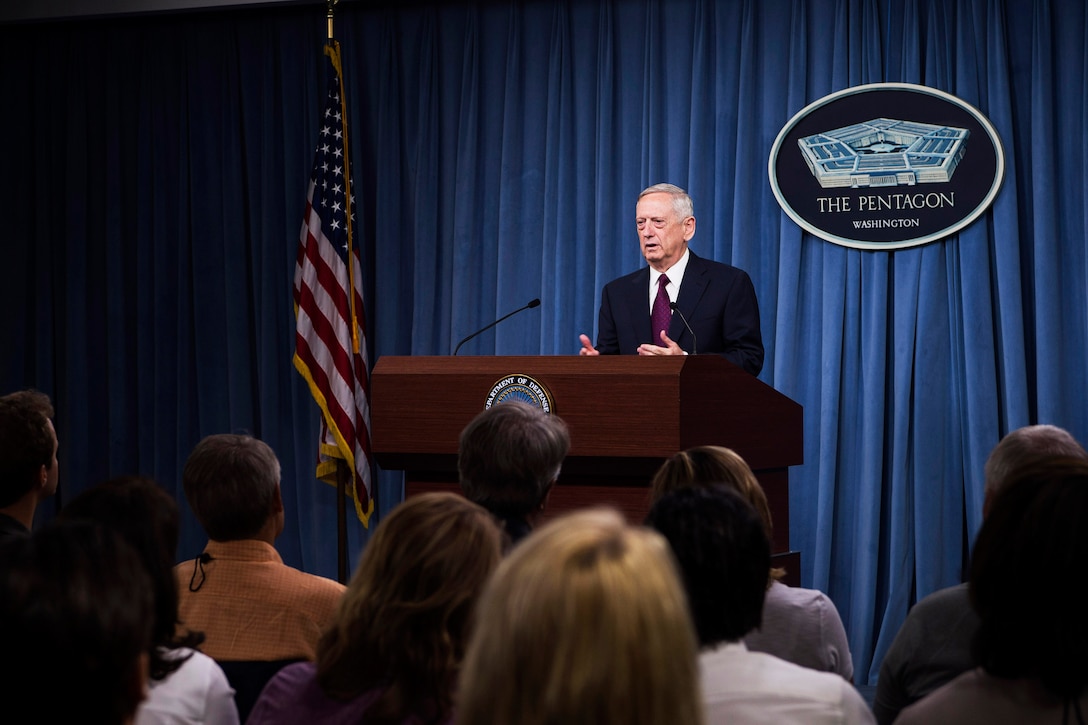 Defense Secretary holds a briefing at the Pentagon.