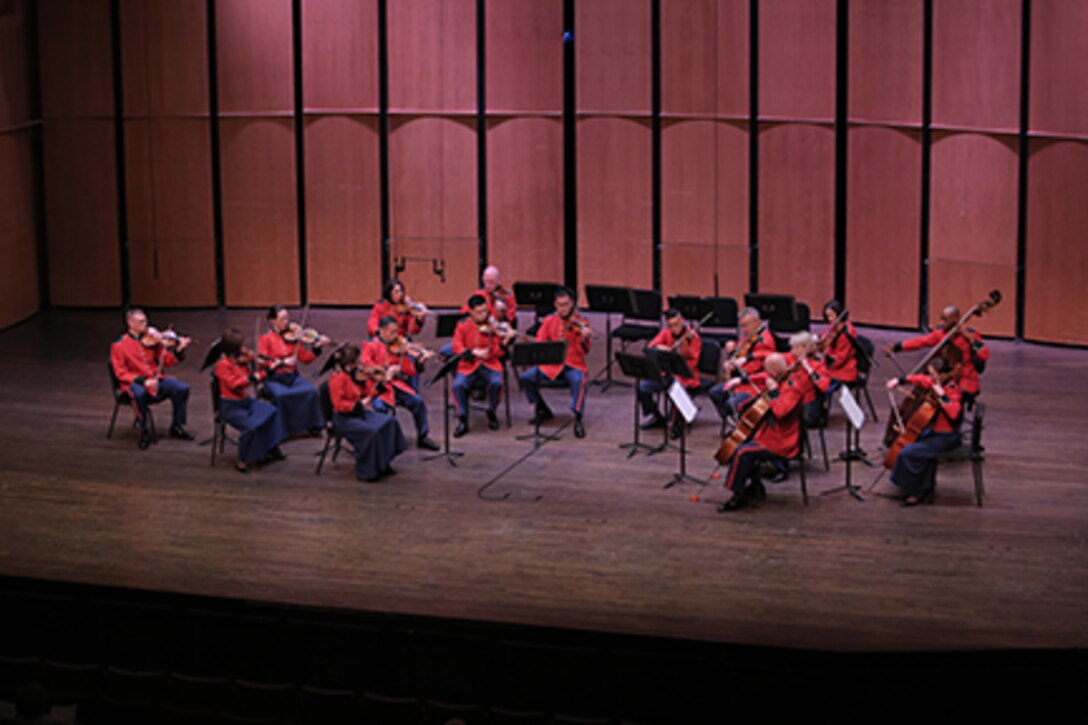 The Marine Chamber Orchestra performed a unique concert featuring only the collaboration of the string players and no conductor on July 29, 2017 at Northern Virginia Community College's Schlesinger Concert Hall in Alexandria, Va. The performance included Johannes Brahms' Liebeslieder Waltzes, arranged by Friedrich Hermann, Joseph Haydn's Concerto No. 2 in D for Cello and Orchestra, Opus 101; and Arnold Schoenberg's Verklärte Nacht, Opus 4.