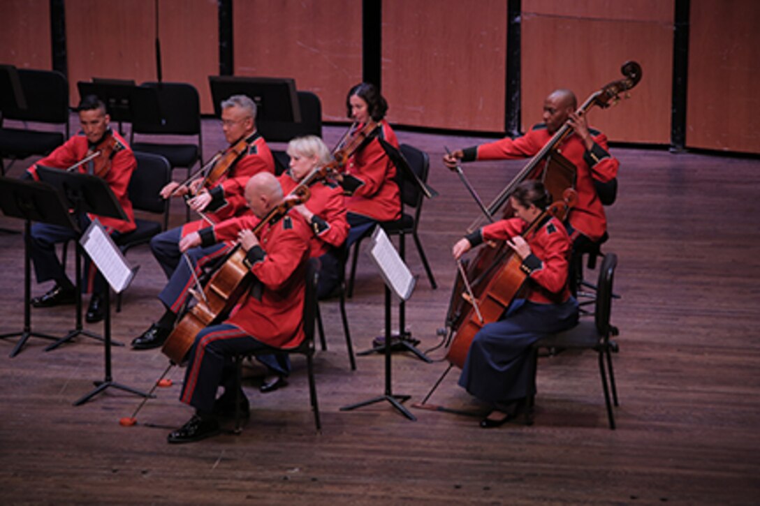The Marine Chamber Orchestra performed a unique concert featuring only the collaboration of the string players and no conductor on July 29, 2017 at Northern Virginia Community College's Schlesinger Concert Hall in Alexandria, Va. The performance included Johannes Brahms' Liebeslieder Waltzes, arranged by Friedrich Hermann, Joseph Haydn's Concerto No. 2 in D for Cello and Orchestra, Opus 101; and Arnold Schoenberg's Verklärte Nacht, Opus 4.