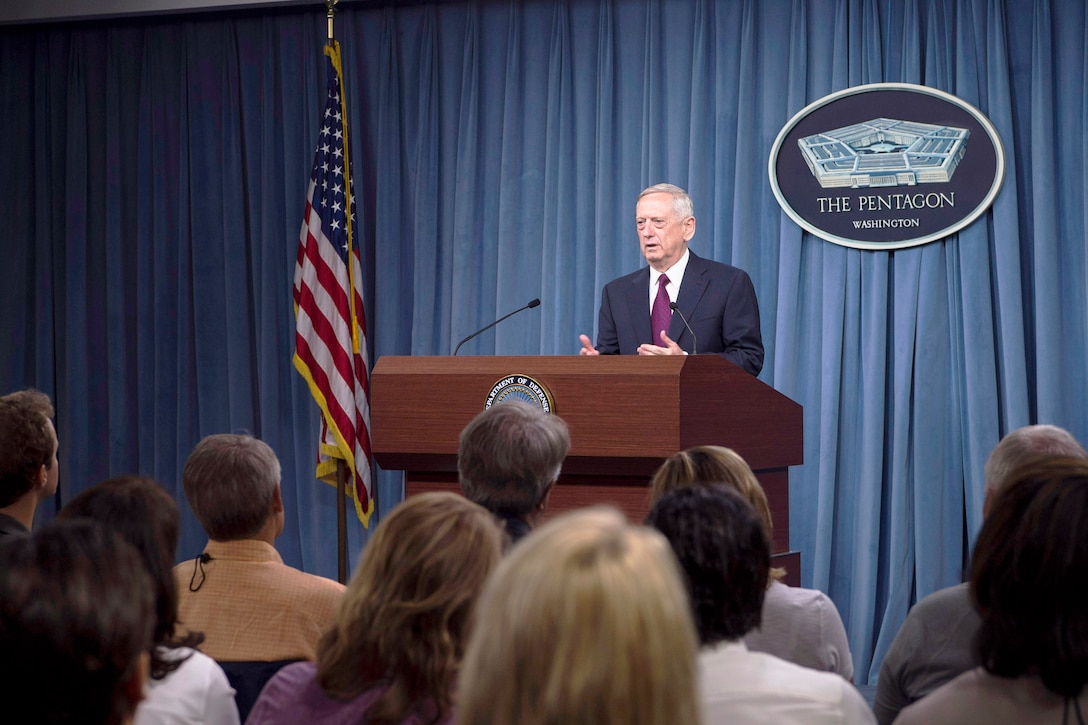 Defense Secretary holds a briefing at the Pentagon.