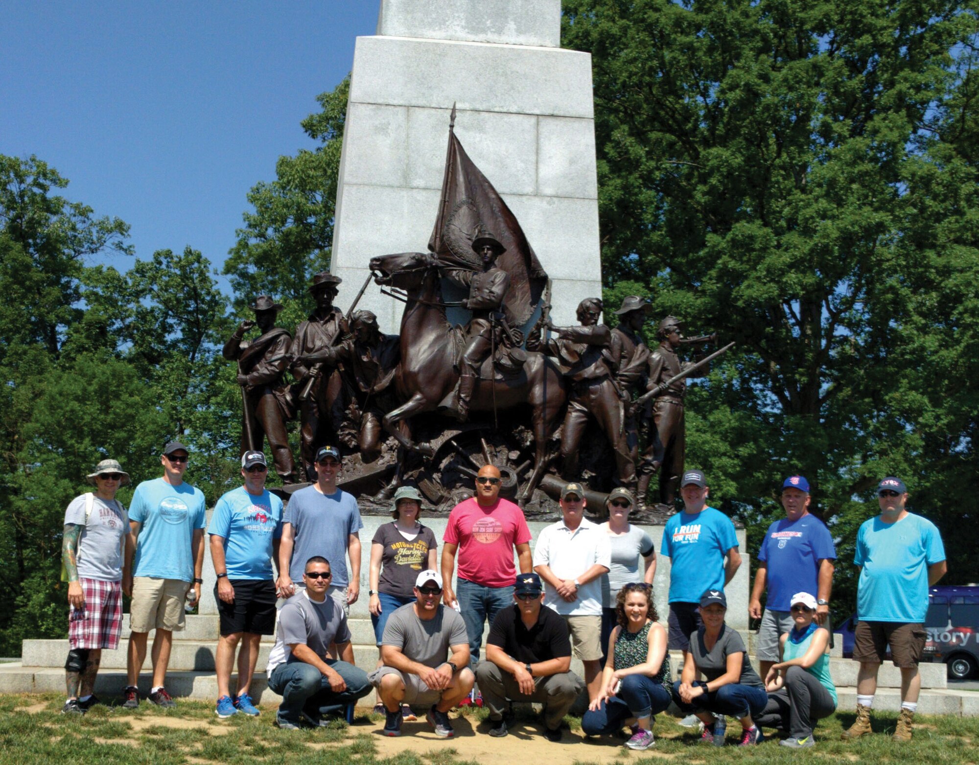 Members of the 87th Aerial Port Squadron pose for a photo at a Gettysburg Battlefield monument during their annual tour. (Courtesy photo)