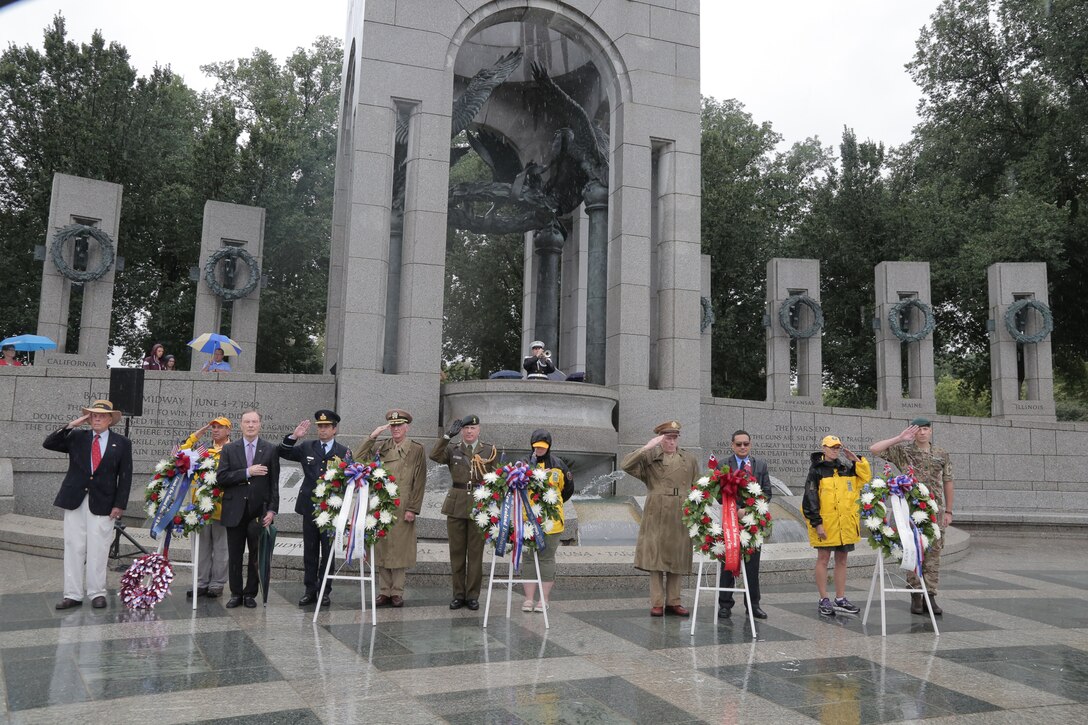On Aug. 7, 2017, a trumpet player from "The President's Own" performed Taps at the 75th Anniversary Commemoration of the Battle of Guadalcanal  at the World War II Memorial in Washington, D.C. (U.S. Marine Corps photo by Master Sgt. Kristin duBois/released)