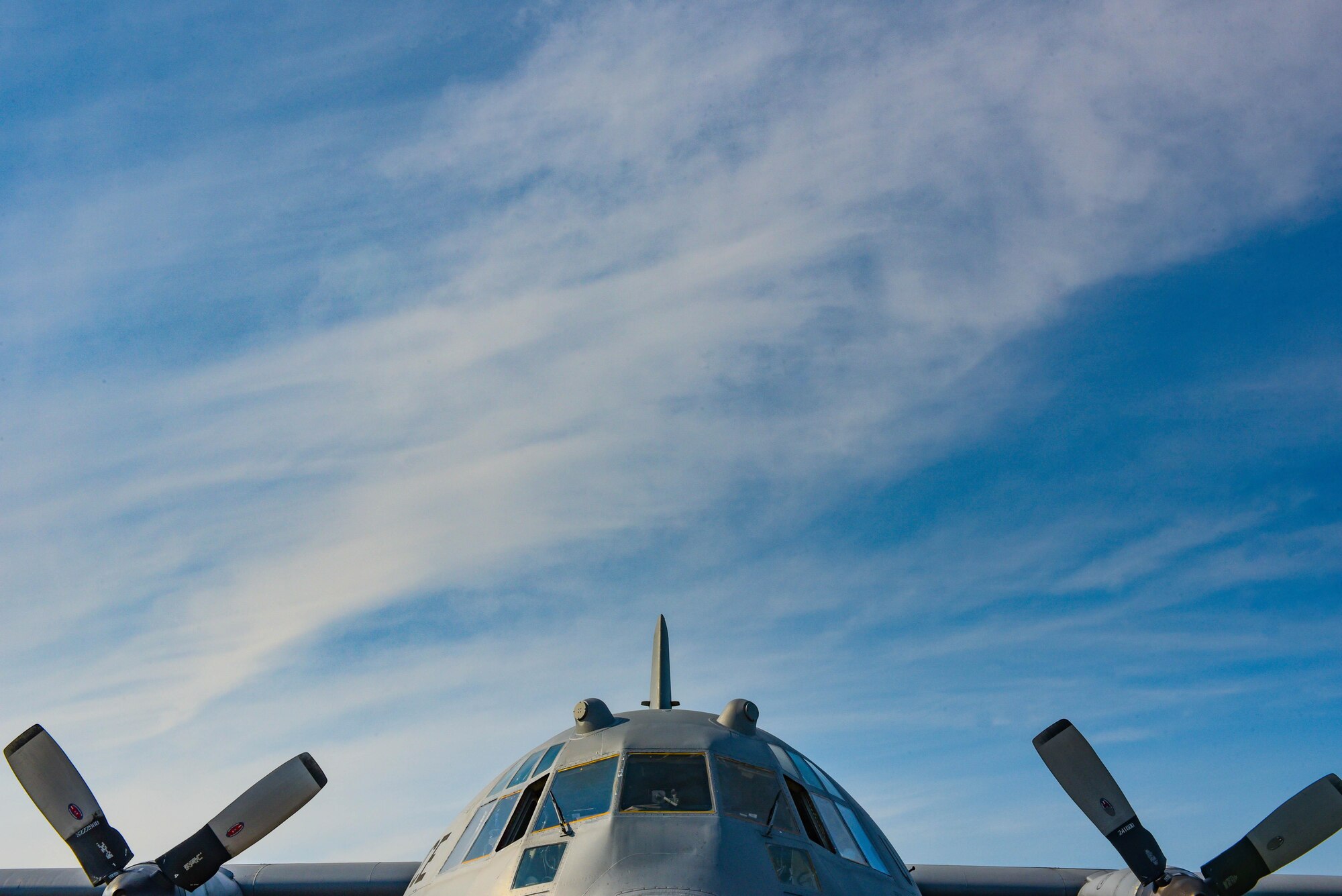 A U.S. Air Force C-130 Hercules assigned to the 757th Airlift Squadron, Youngstown, Ohio, awaits main engine start-up, at Joint Base Langley-Eustis, Virginia, August 1, 2017.