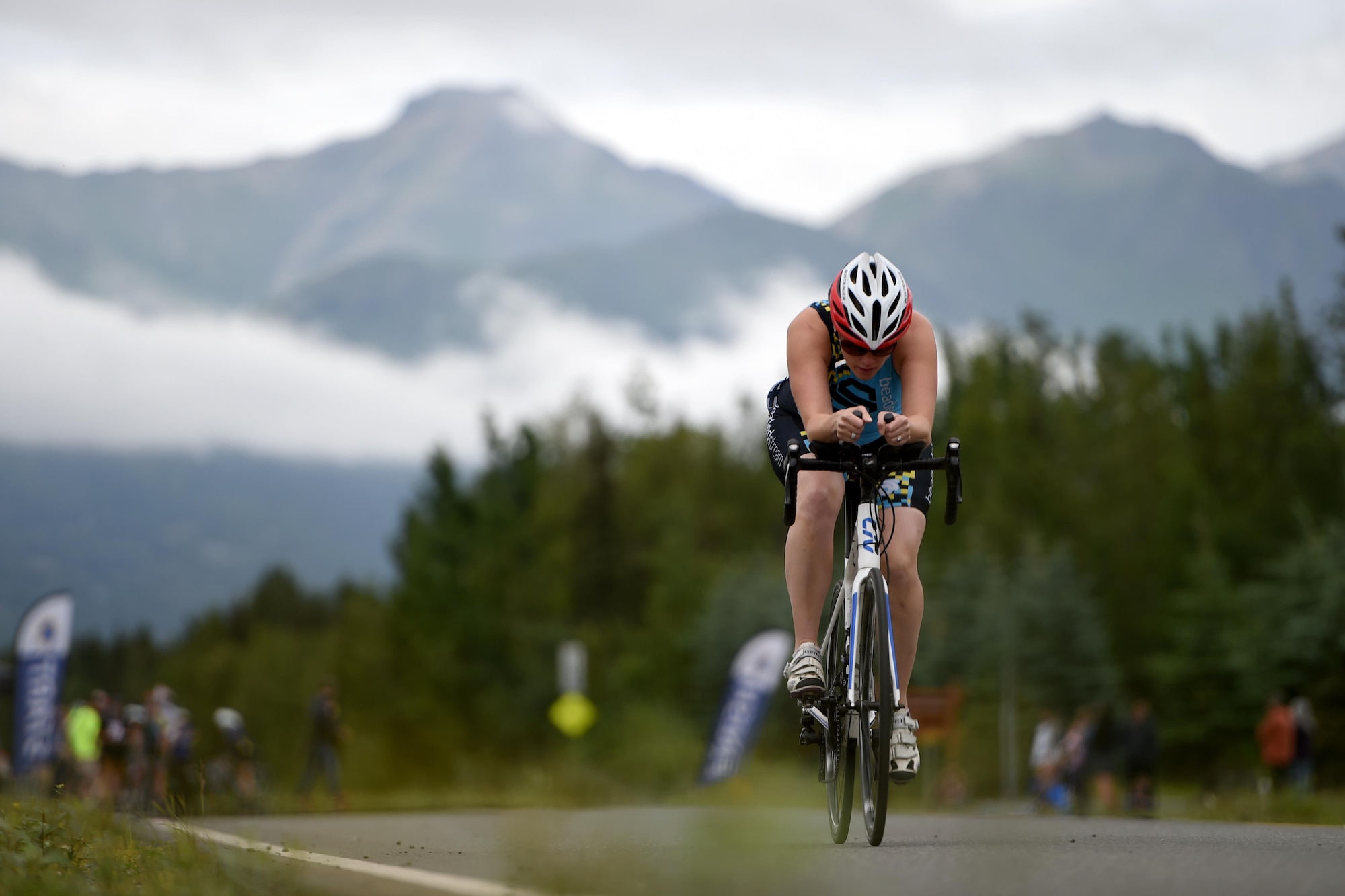 A cyclist takes off from the starting line at Moose Run Golf Course at Joint Base Elmendorf-Richardson, Alaska, Aug. 3, 2017. For more than 15 years, the club has hosted road race events at JBER.