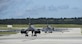 Two U.S. Air Force B-1B Lancers assigned to the 37th Expeditionary Bomb Squadron, deployed from Ellsworth Air Force Base, South Dakota, prepare to take off from Andersen Air Force Base, Guam, for a 10-hour mission, flying in the vicinity of Kyushu, Japan, the East China Sea, and the Korean peninsula, Aug. 7, 2017 (HST). During the mission, the B-1s were joined by Japan Air Self-Defense Force F-15s as well as Republic of Korea Air Force KF-16 fighter jets, performing two sequential bilateral missions. These flights with Japan and the Republic of Korea (ROK) demonstrate solidarity between Japan, ROK and the U.S. to defend against provocative and destabilizing actions in the Pacific theater. (U.S. Air Force photo/Tech. Sgt. Richard P. Ebensberger)