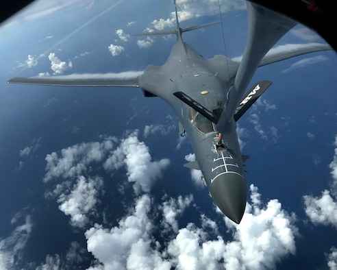A U.S. Air Force B-1B Lancer assigned to the 37th Expeditionary Bomb Squadron, deployed from Ellsworth Air Force Base, South Dakota, refuels during a 10-hour mission mission from Andersen Air Force Base, Guam, flying in the vicinity of Kyushu, Japan, the East China Sea, and the Korean peninsula, Aug. 7, 2017 (HST). During the mission, the B-1s were joined by Japan Air Self-Defense Force F-2s as well as Republic of Korea Air Force KF-16 fighter jets, performing two sequential bilateral missions. These flights with Japan and the Republic of Korea (ROK) demonstrate solidarity between Japan, ROK and the U.S. to defend against provocative and destabilizing actions in the Pacific theater. (U.S. Air Force photo/Airman 1st Class Gerald Willis)