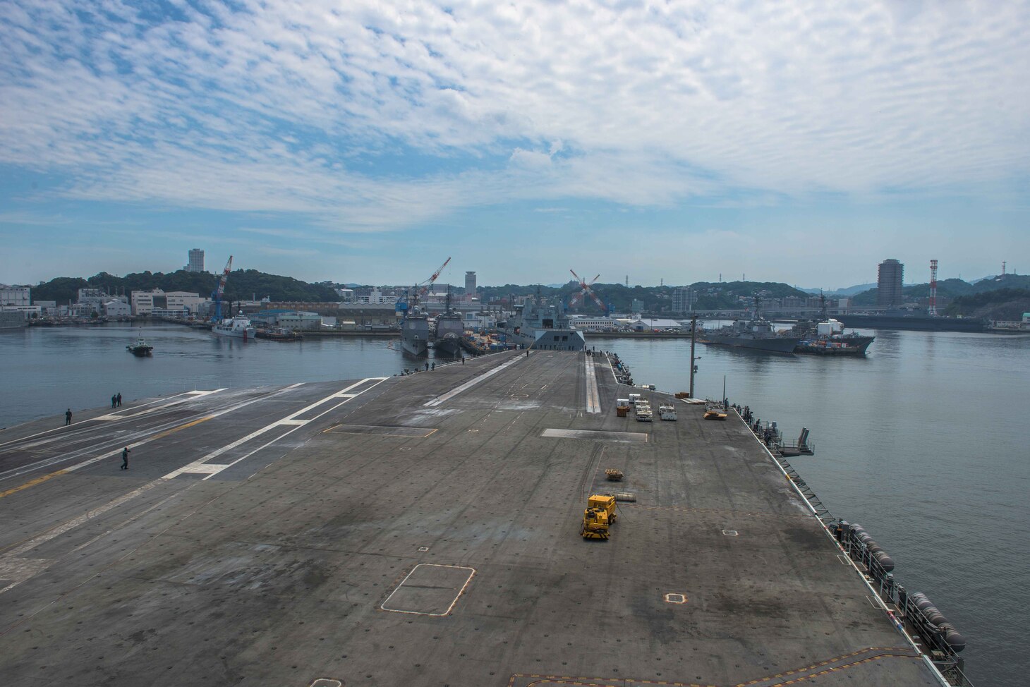 The Navy's forward-deployed aircraft carrier, USS Ronald Reagan (CVN 76), arrives at Commander, Fleet Activities Yokosuka, after a scheduled patrol. The Ronald Reagan Carrier Strike Group conducted 85 days of strike group operations in the Western Pacific, including the waters south of Japan, the Philippine Sea and the South China Sea. Ronald Reagan provides a combat-ready force, which protects and defends the collective maritime interests of the U.S. and its allies and partners in the Indo-Asia-Pacific region.