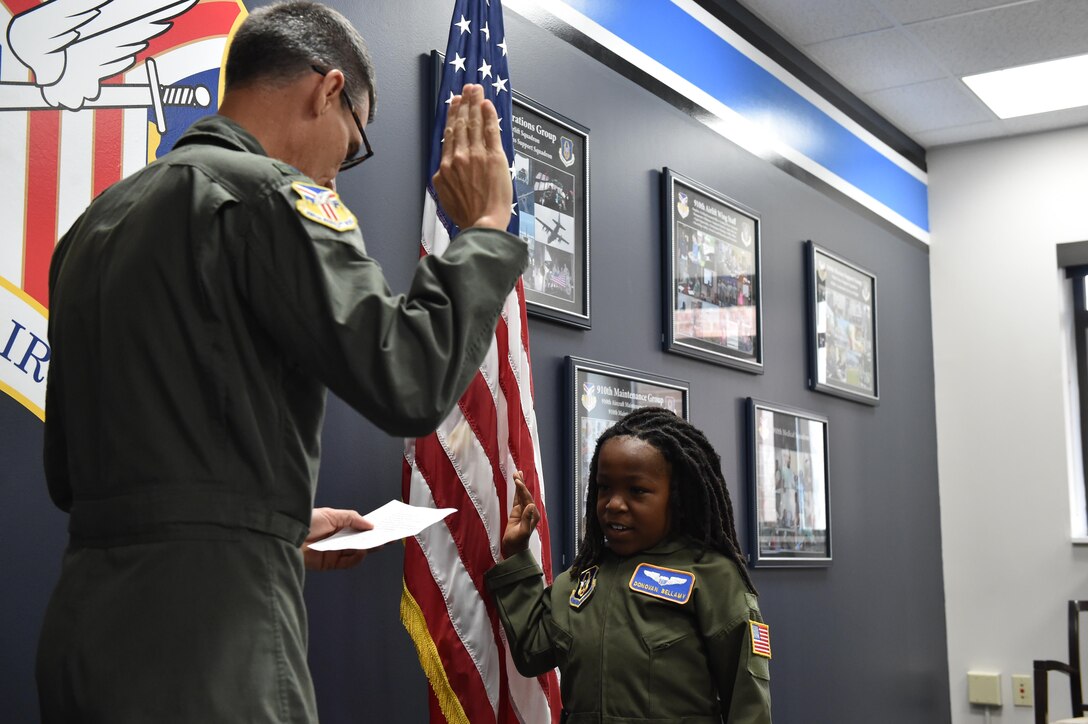 Nine-year-old Donovan Bellamy, a patient at Akron Children’s Hospital, became the 910th Airlift Wing's 65th Pilot for a Day Aug. 7, 2017.