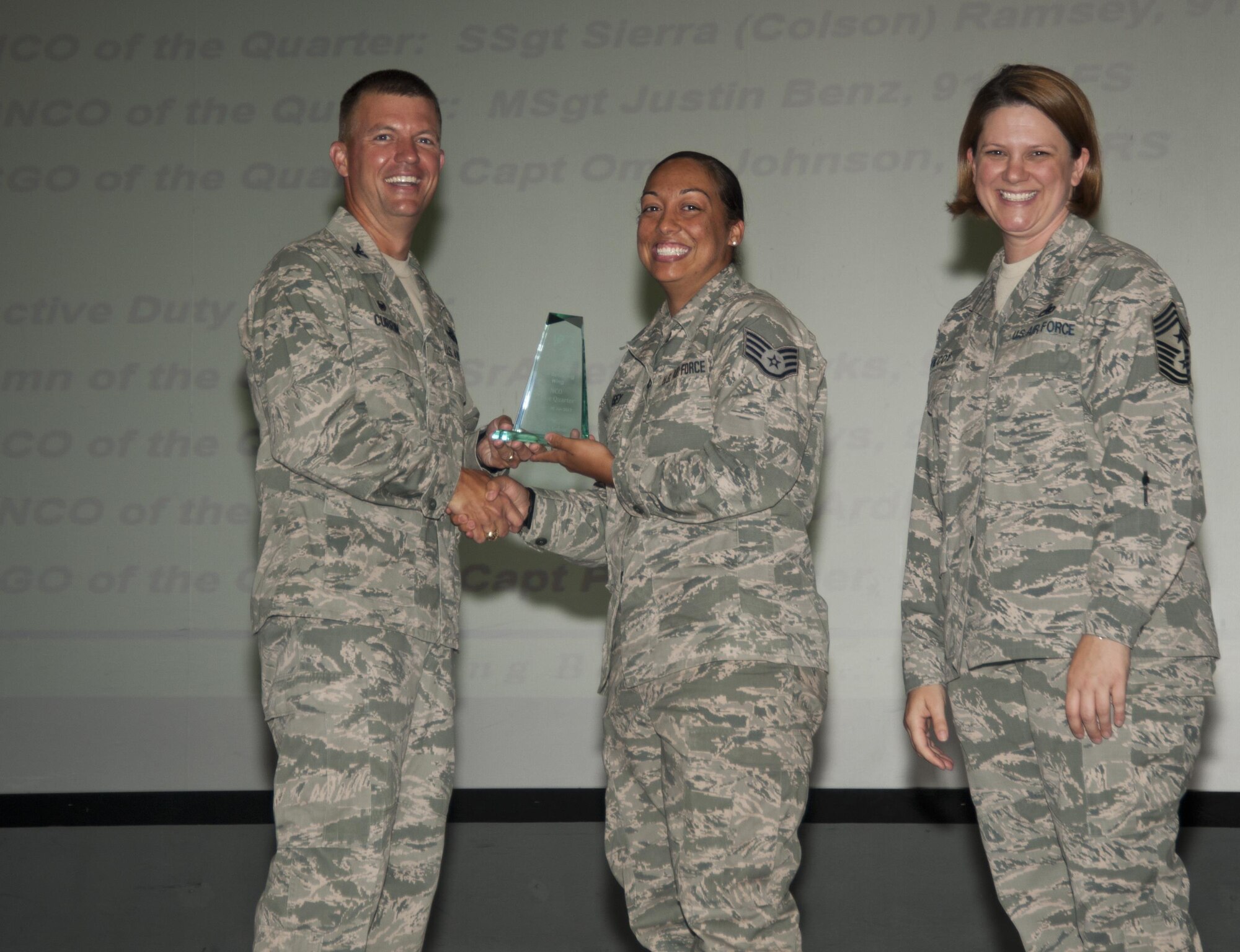 The 916th Air Refueling Wing presented multiple awards to Airmen during the August unit training assembly at Seymour Johnson Air Force Base, N.C. (U.S. Air Force photo/Senior Airman Kayla Newman)
