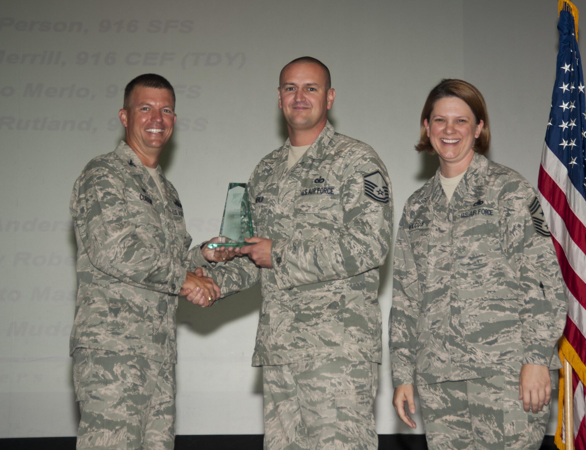 The 916th Air Refueling Wing presented multiple awards to Airmen during the August unit training assembly at Seymour Johnson Air Force Base, N.C. (U.S. Air Force photo/Senior Airman Kayla Newman)