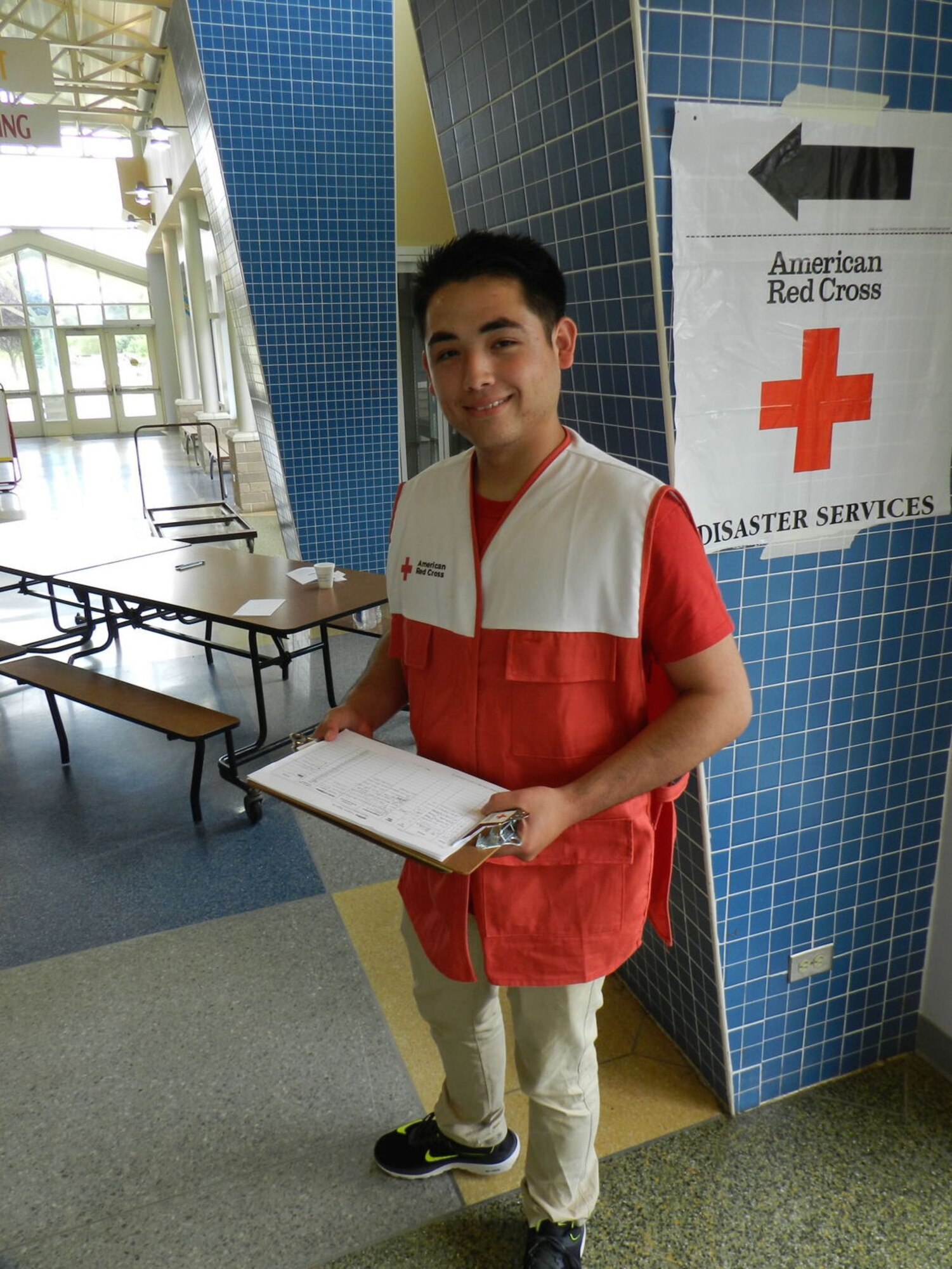 Airman 1st Class Jesus Carrillo, a radio frequency transmission technician with the 707th Communication Squadron, volunteered his time to help families after a tornado hit Kent Island, Maryland, July 24, 2017. Carrillo, who had been volunteering with the Greater Chesapeake Region Red Cross for the past couple of months, assisted with disaster services and the disaster action team. (Courtesy photo)