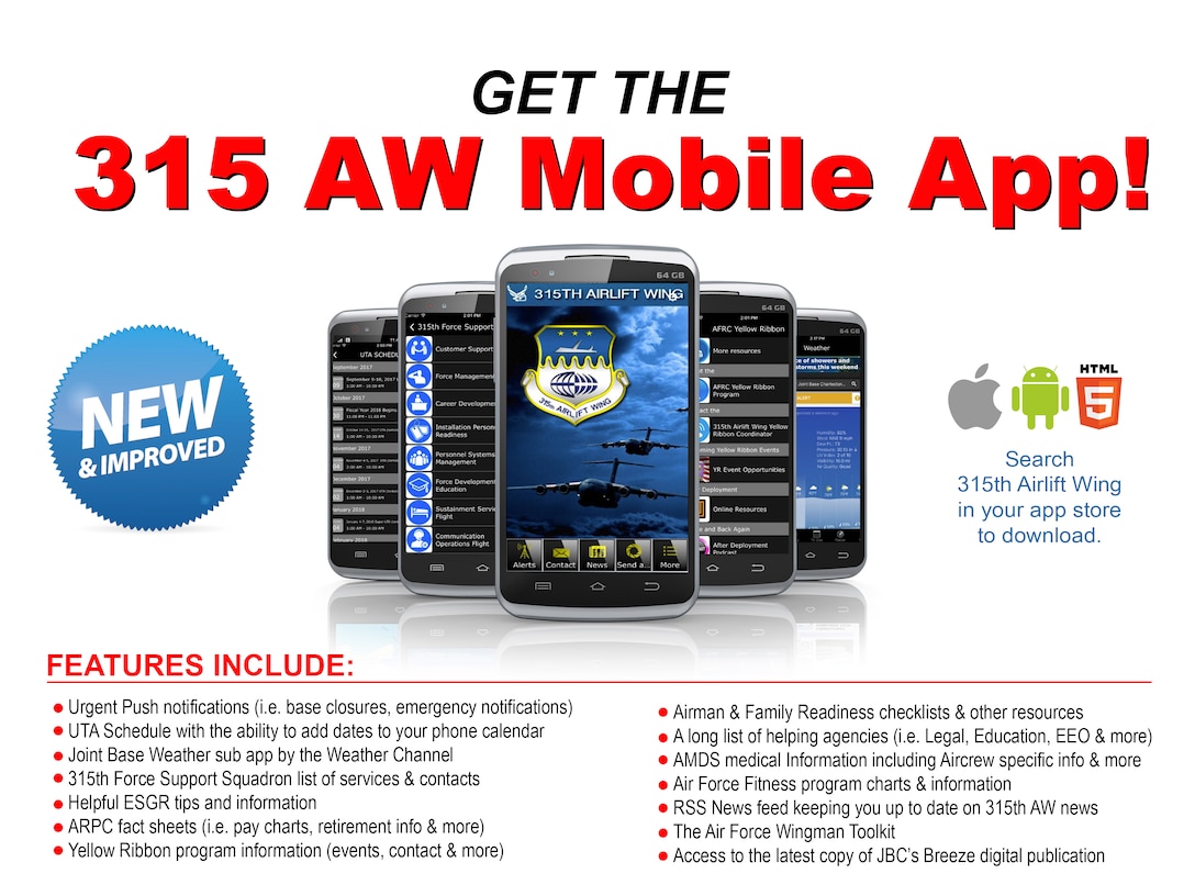 Download the new 315th Airlift Wing mobile app from you app store today.