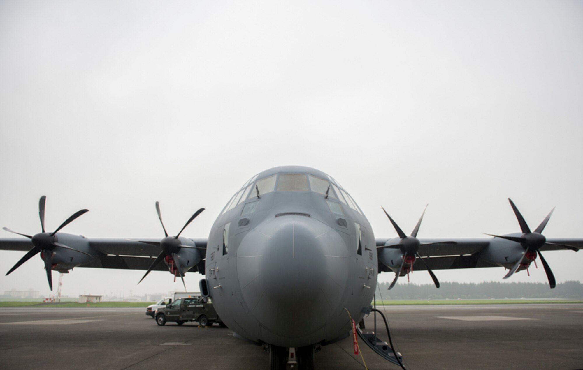 alt=A C-130J Super Hercules sits on the flight line at Yokota Air Base