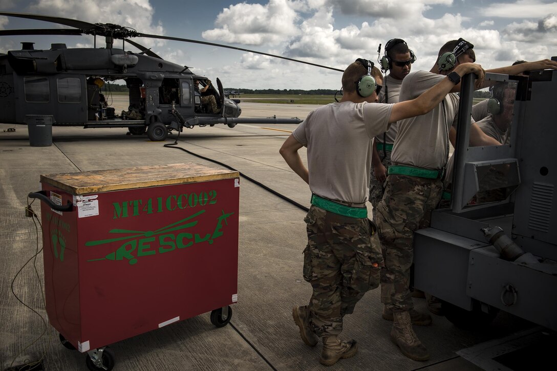 Maintainers from the 41st Helicopter Maintenance Unit start a power cart prior to a sortie, Aug. 7, 2017, at Moody Air Force Base, Ga.