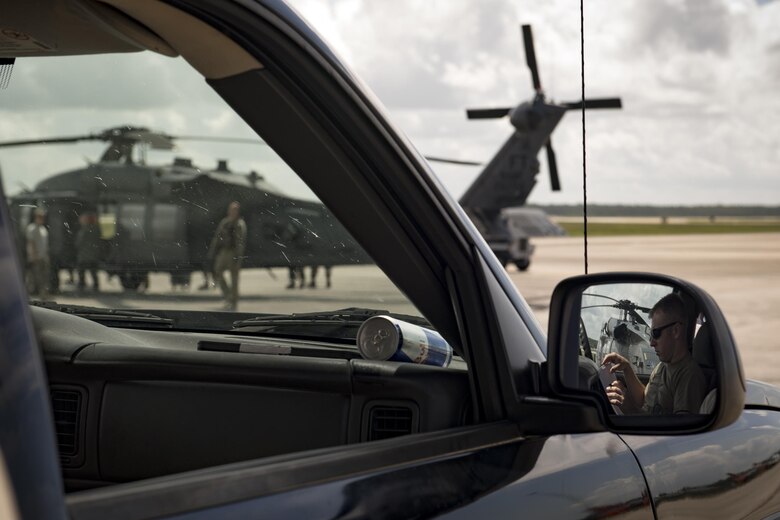 A maintainer from the 41st Helicopter Maintenance Unit checks aircraft maintenance forms, Aug. 8, 2017, at Tyndall Air Force Base, Fla.