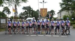 U.S. Armed Forces Triathlon team members gather for a group photo before heading out on a practice bike ride Aug.4, 2017 in Warendorf, Germany, in preparation for the Warendorf, Germany,. The multi-national competition is hosted by the International Military Sports Council, whose mission is to build “friendship through sports.” (U.S. Marine Corps photo by Lance Cpl. Savannah Mosby/Released)