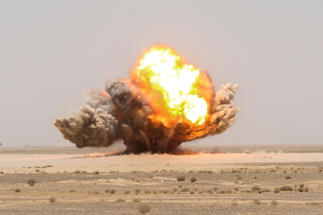 Blocks of C-4 explosives detonate during a demolition.