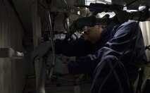 U.S. Air Force Senior Airman Edgar Gutierrez, 86th Maintenance Squadron fuel systems journeyman, inspects components inside the dry bay of a fuel tank for a C-130J Super Hercules on Ramstein Air Base, Germany, Aug. 8, 2017. Two crews from the 86th MXS worked for 10 days to complete the C-130’s mandatory 12-year inspection. (U.S. Air Force photo by Senior Airman Tryphena Mayhugh)