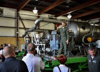 Chief Master Sgt. Joe Rorick, Superintendent from the 302nd Operations Support Squadron at Peterson AFB, explains the Modular Aerial Firefighting System July 27, 2017.