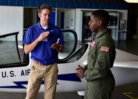 Derek Emerson, the owner of the Howland Chik-Fil-A, talks with a U.S. Air Force Academy cadet about Airmanship July 28, 2017.