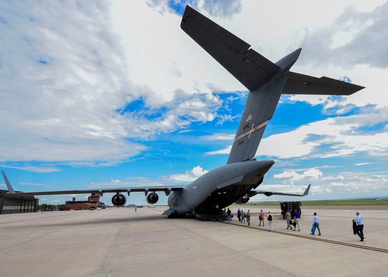 Civic leaders board a Boeing C-17 Globemaster III assigned to the 445th Airlift Wing from Wright-Patterson AFB July 28, 2017, Peterson AFB, CO.