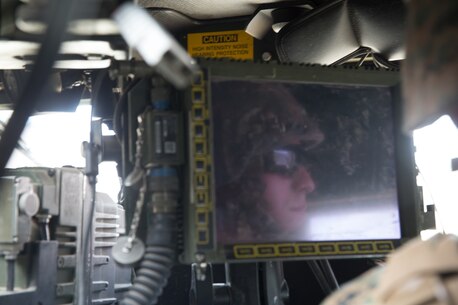 BRIDGEPORT, Calif. - U.S. Marine Cpl. David Moyer, a motor transportation operator with Combat Logistics Battalion 5 (CLB-5), Combat Logistics Regiment 1, 1st Marine Logistics Group, scans his surroundings while on a convoy during Mountain Training Exercise 4-17 at the Marine Corps Mountain Warfare Training Center Aug. 1, 2017. (U.S. Marine Corps photo by Lance Cpl. Timothy Shoemaker)