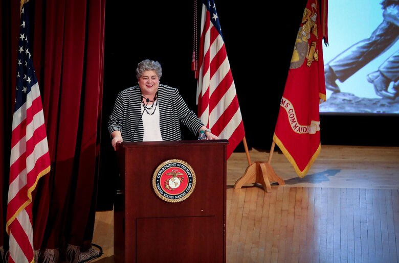 Ms. Allison Stiller, acting secretary of the Navy for Research, Development and Acquisition, gives a keynote address during the 2017 Acquisition Excellence Awards, hosted by Marine Corps Systems Command Aug. 8, aboard Marine Corps Base Quantico, Virginia. MCSC holds the event annually to recognize members of the Marine Corps acquisition workforce for outstanding performance during the previous fiscal year. (U.S. Marine Corps photo by Jennifer Sevier)