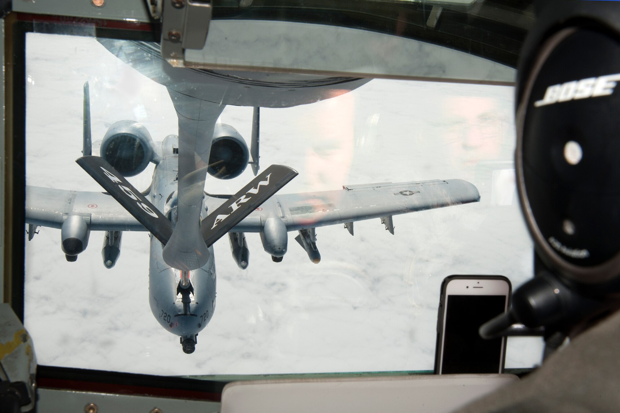 Technical Sgt. Steve Hood, 756th Air Refueling Squadron boom operator, refuels a 175th Wing Maryland Air National Guard A-10C Thunderbolt II.