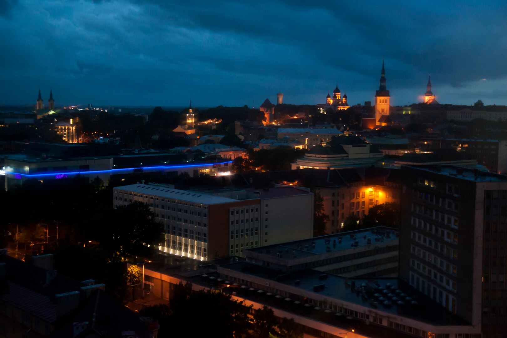 the city of Tallinn, Estonia, at twilight