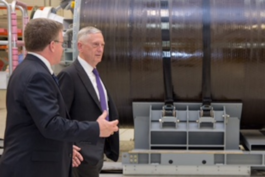 Defense Secretary Jim Mattis tours the Strategic Weapons Facility Pacific Missile Assembly Building.