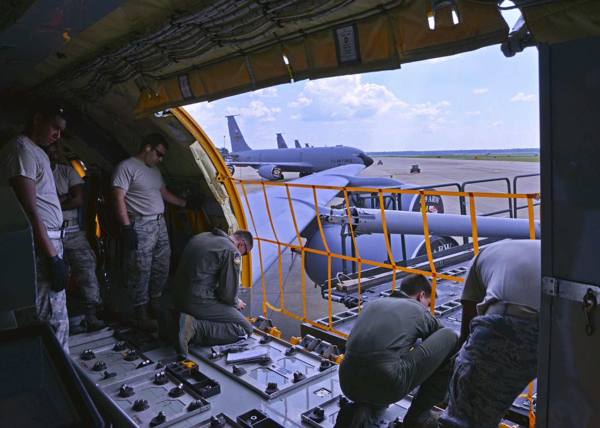 Boom Operators and Aerial Porters with the 459th Air Refueling Wing perform their annual check ride.