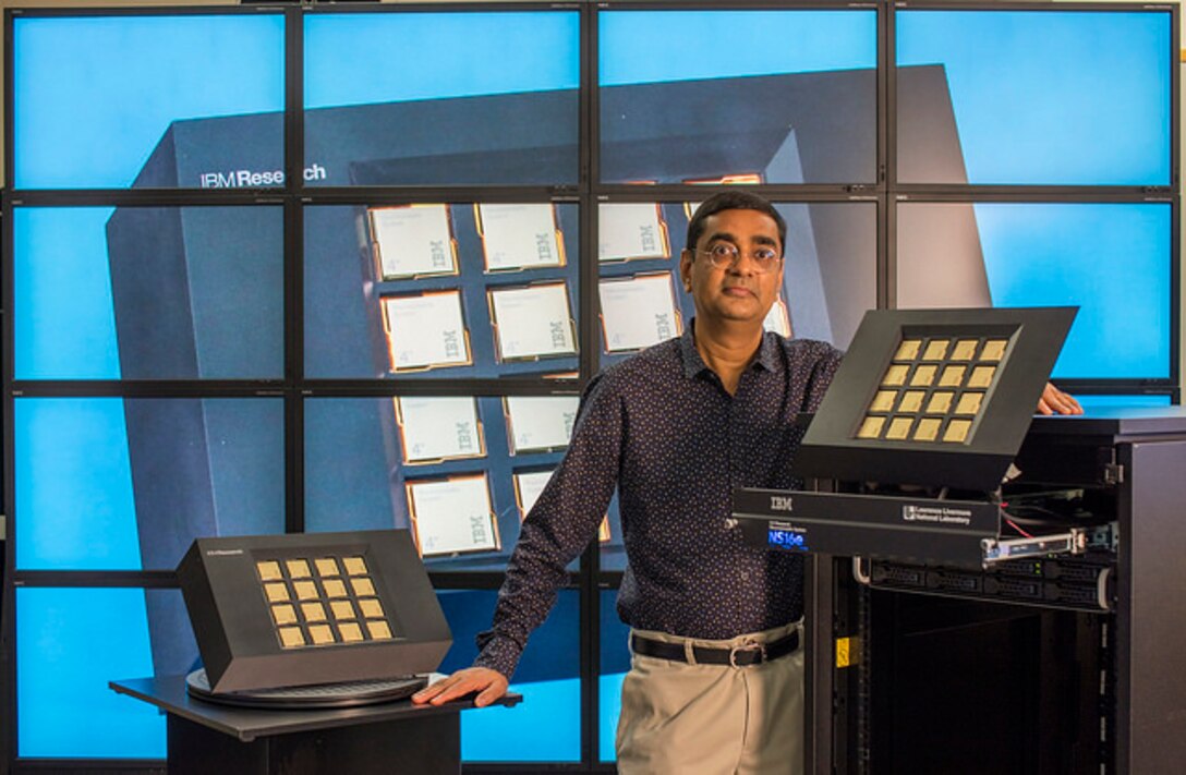 An IBM engineer, presents two basic neuromorphic computers that have 16 TrueNorth chips each.