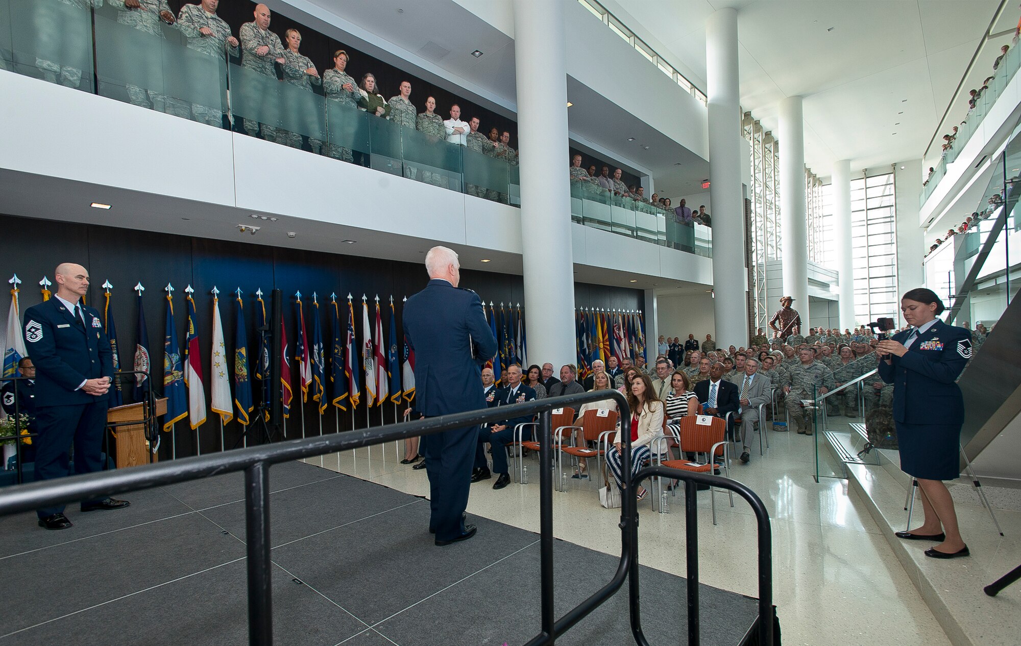 Lt. Gen. L. Scott Rice, director of the Air National Guard, speaks during an all-call honoring the ANG's 2017 Outstanding Airmen of the Year at Joint Base Andrews, Md., August 10, 2017. The ceremony is the culmination of the ANG's Focus on the Force Week, a series of events highlighting the importance of professional development at all levels, and the recognition of accomplishments throughout the enlisted corps. The OAY winners are Staff Sgt. Lacey K. Miller, Airman of the Year; Tech. Sgt. Sgt. Jason D. Selberg, Non-Commissioned Officer of the Year; Senior Master Sgt. Thomas J. DuMont, Senior Non-Commissioned Officer of the Year; and Senior Master Sgt. Jason L. Handa, First Sergeant of the Year. (U.S. Air National Guard photo by Master. Sgt. Marvin R. Preston)