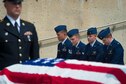 Airmen and soldiers pay their respects at the funeral of 2nd Lt. Charles E. Carlson at the Indiantown Gap National Cemetery in Annville, Pennsylvania Aug. 4, 2017. Nearly 50 Airmen assigned to the 62nd Fighter Squadron at Luke Air Force Base, Arizona attended the funeral. Carlson, then 24 years-old, was killed after his P-47 Thunderbolt was shot down by enemy aircraft near Bonn, Germany during World War II on Dec. 23, 1944. More than 70 years later his remains were identified and brought home. (U.S. Air Force photo/Staff Sgt. Jensen Stidham)