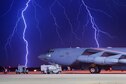 Lightning strikes behind a B-52H Stratofortress at Minot Air Force Base, N.D., Aug. 8, 2017. In a conventional conflict, the B-52 can accomplish strategic attacks, close-air support, air interdiction, offensive counter-air and maritime operations. (U.S. Air Force photo/Senior Airman J.T. Armstrong)