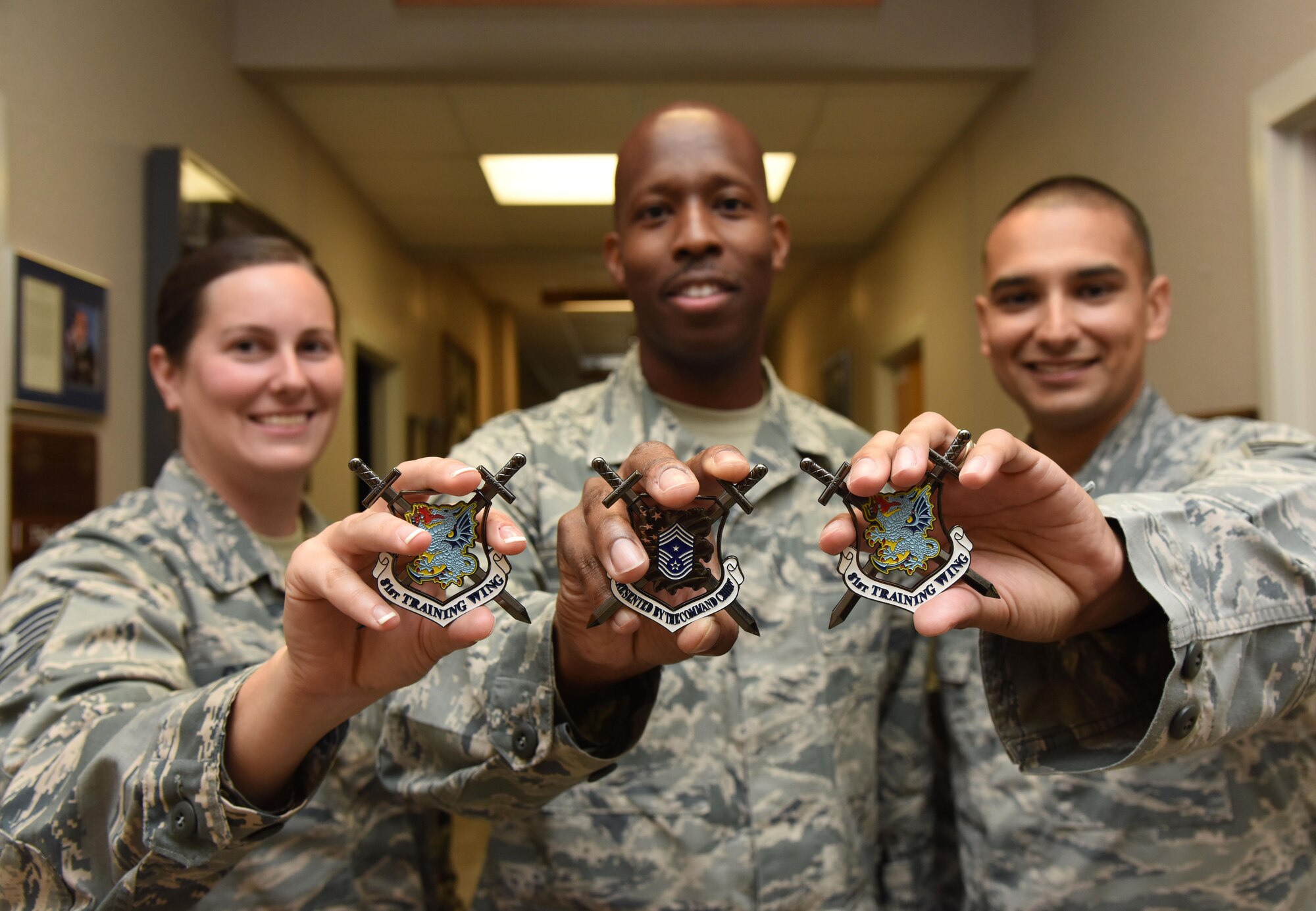 Congrats to Tech. Sgts. Andrea Caldwell, Julian Blyden and Raul Mexicano from the Mathies NCO Academy for being recognized by the 81st Training Wing leadership during this week’s out and about. The Airmen received recognition for their outstanding leadership and service across Team Keesler and the Barnes Center for Enlisted Education. (U.S. Air Force photo by Kemberly Groue)