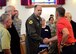 U.S. Air Force Col. John Nichols, the 509th Bomb Wing commander, shakes hands with a local religious leader during Clergy Day at Whiteman Air Force Base, Mo., Aug. 4, 2017. The Whiteman Chapel staff invited religious leaders from different denominations to the event to thank them for their support and ministry to Airmen who attend worship services off base.